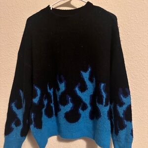 SHEIN Black and Blue Flame Pattern Sweater